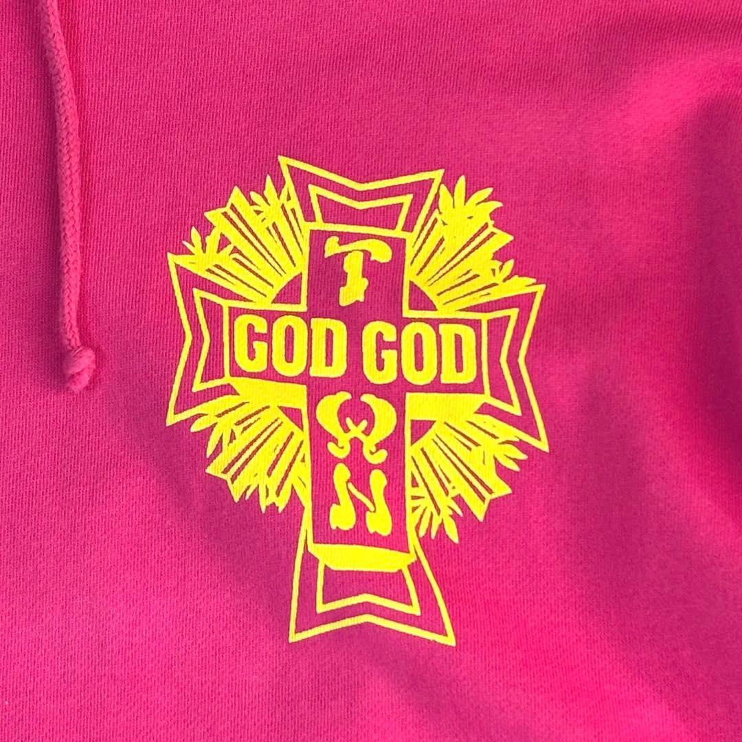 美品 GODGODTOWN ゲロ魔神 パーカー ピンク 2XL 3L - メルカリ