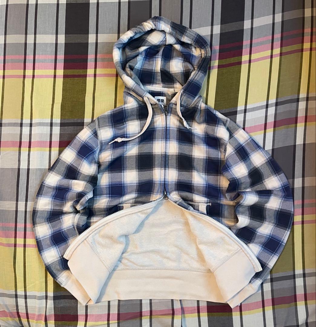 00s OLD UNIQLO ダブルジップパーカー チェック 短丈 y2k - メルカリ