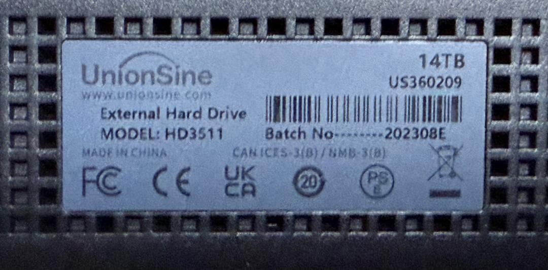 UnionSine Universal HDD 外付けUSB 14TB