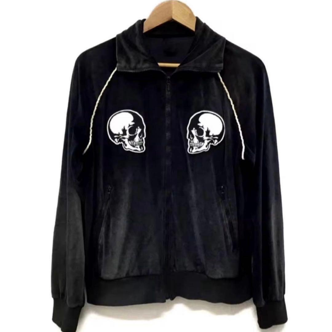 他サイズ展開】スカル ベロア ジップジャケット y2k グランジ ベロア