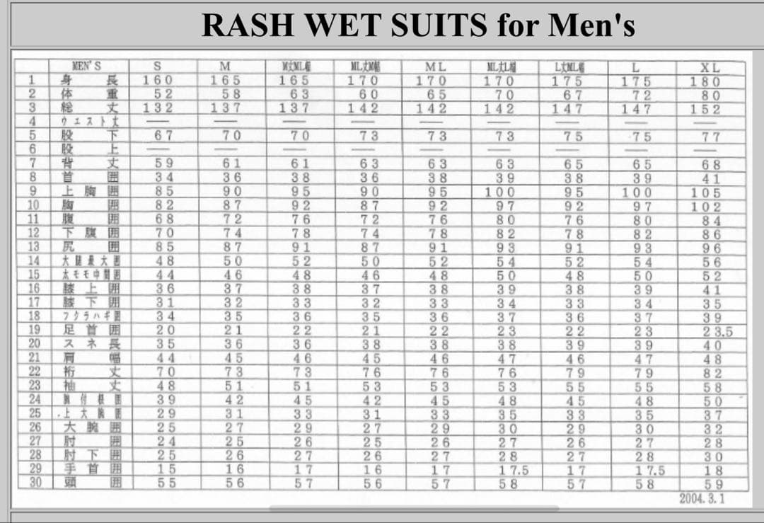【RASH 170cm 70kg】メンズ ML/L セミドライ 5/6裏起毛