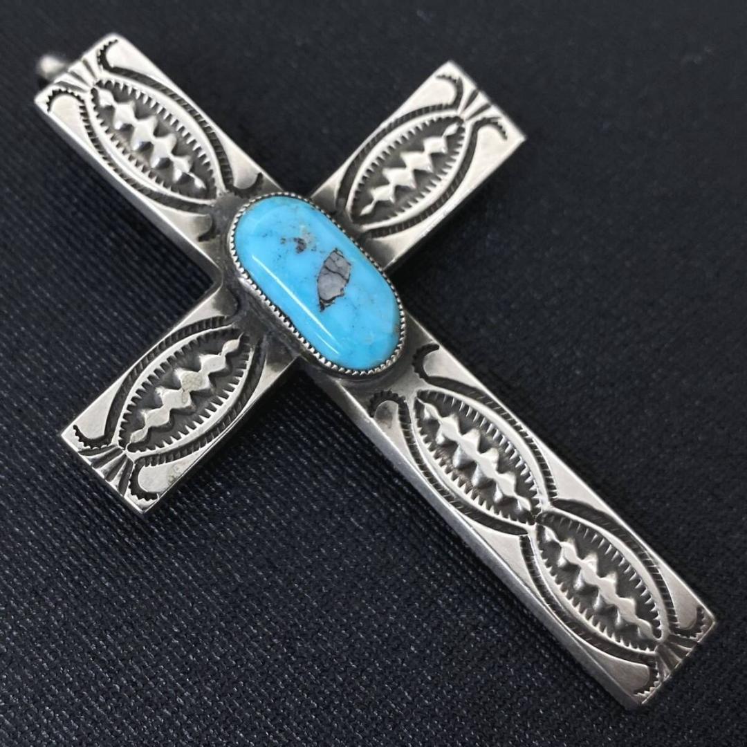 NAVAJO C.MTZ シルバー ターコイズ クロス ペンダント - アクセサリー