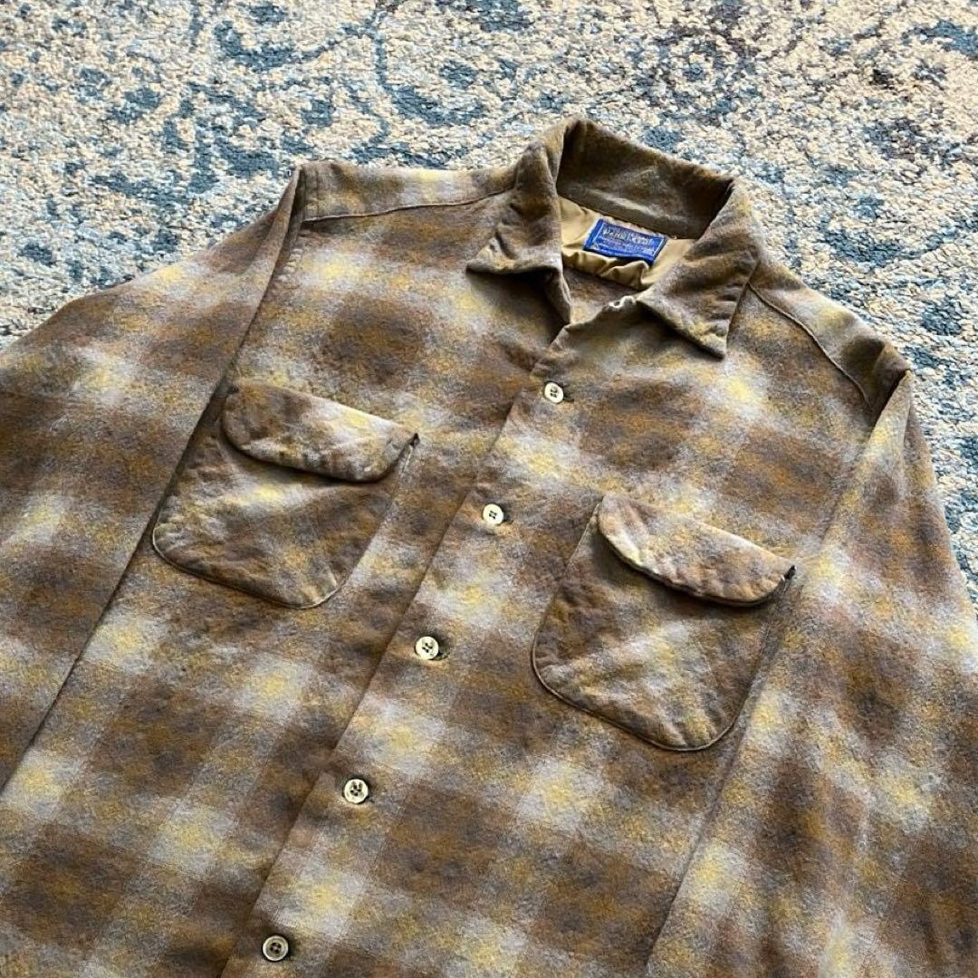 60s ペンドルトン ボード シャツ ウール シャドー オンブレ 50s 70s