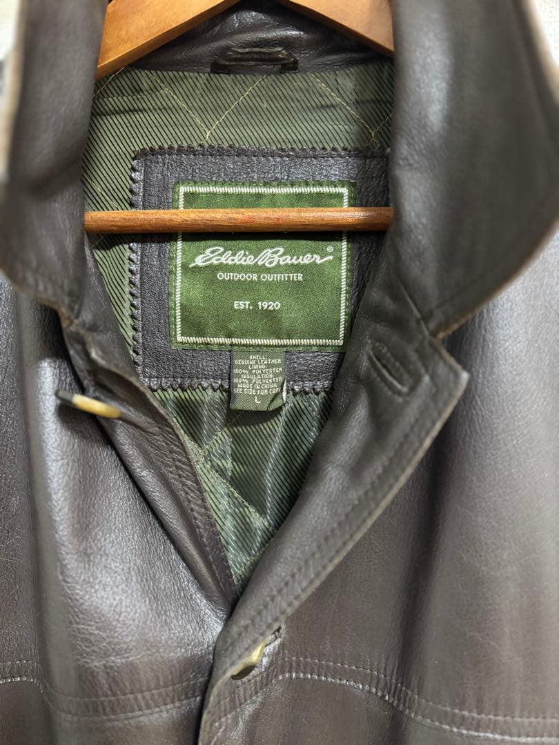 Eddie Bauer ダークブラウン レザーコート カーコート 野村訓一