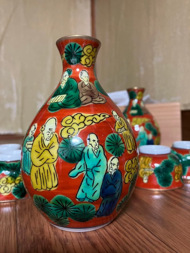 昭和レトロ アンティーク 青木大米作九谷焼 高級手書き 酒器セット 未