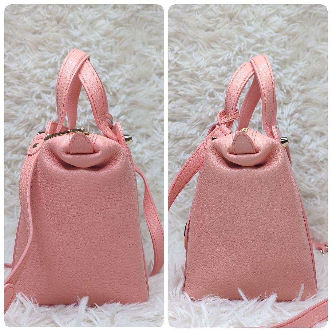 極美品✨ペッレモルビダ ミニボストン シボ革 ピンク 2way ゴールド金具