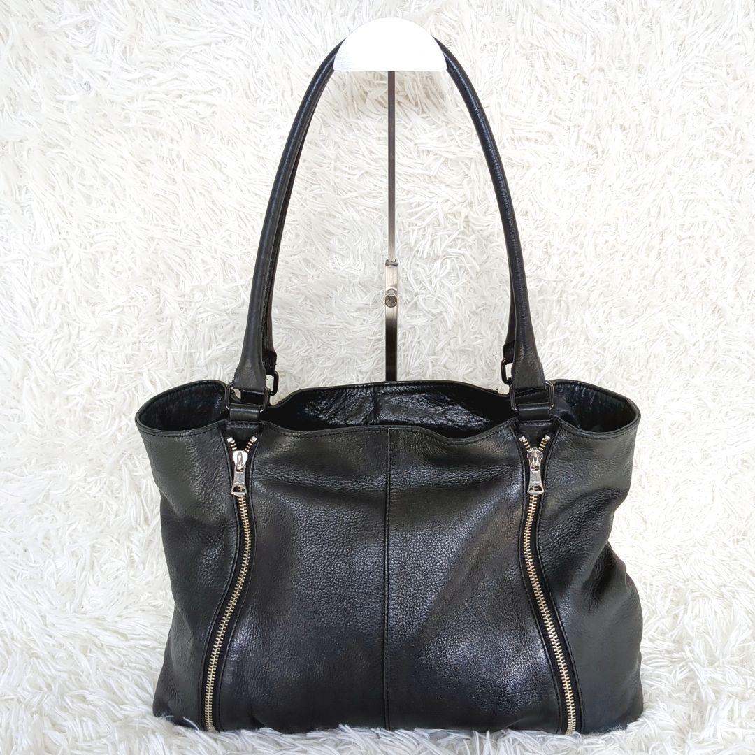 美品✨️ディケイド レザー ダブルジップ トートバッグ 黒 シボ革 A4