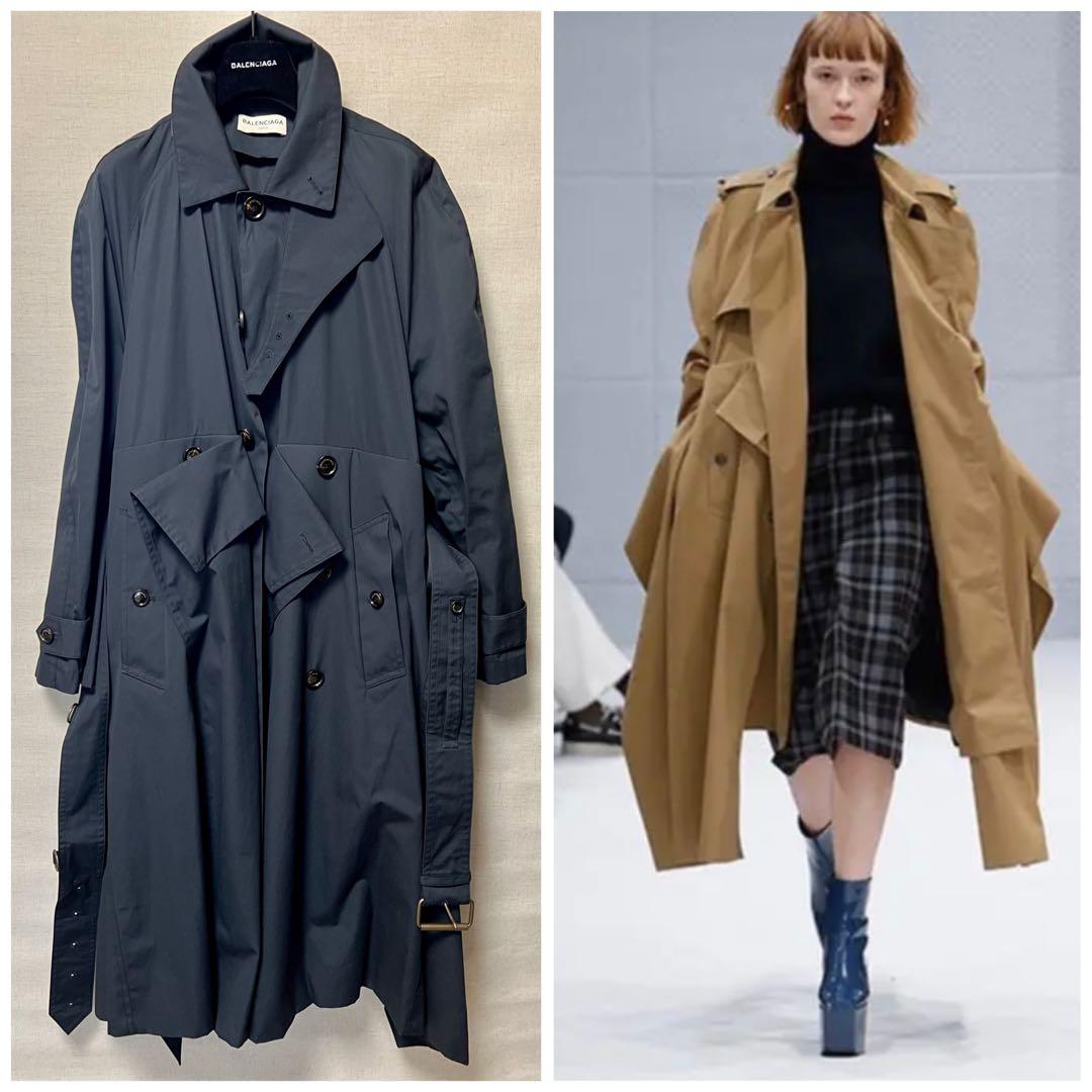 バレンシアガ☆ランウェイトレンチコート☆ネイビー - メルカリ