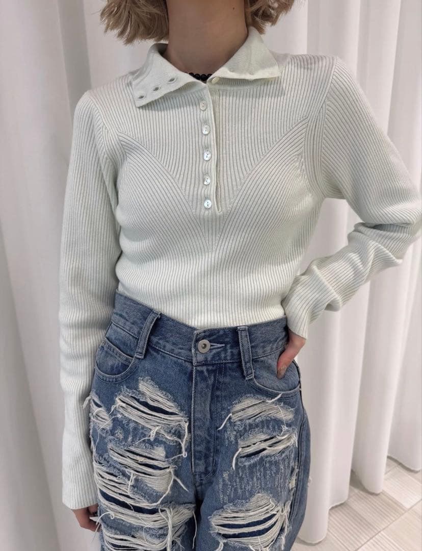 【正規品】AMERI UND HIGH NECK BUTTON KNIT TOP UND HIGH NECK BUTTON KNIT TOP