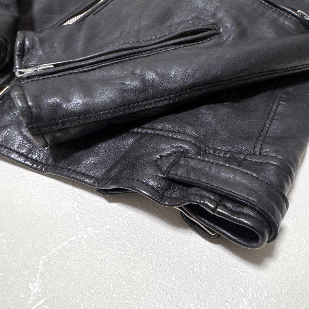 極美品】XLサイズ ナノユニバース シープスキン シングルライダース 黒