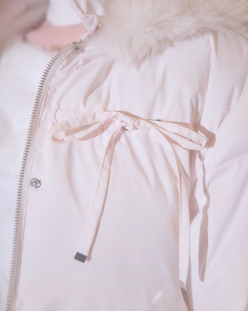 ミシェルマカロン ファーフードリボンダウンコート ピンク
