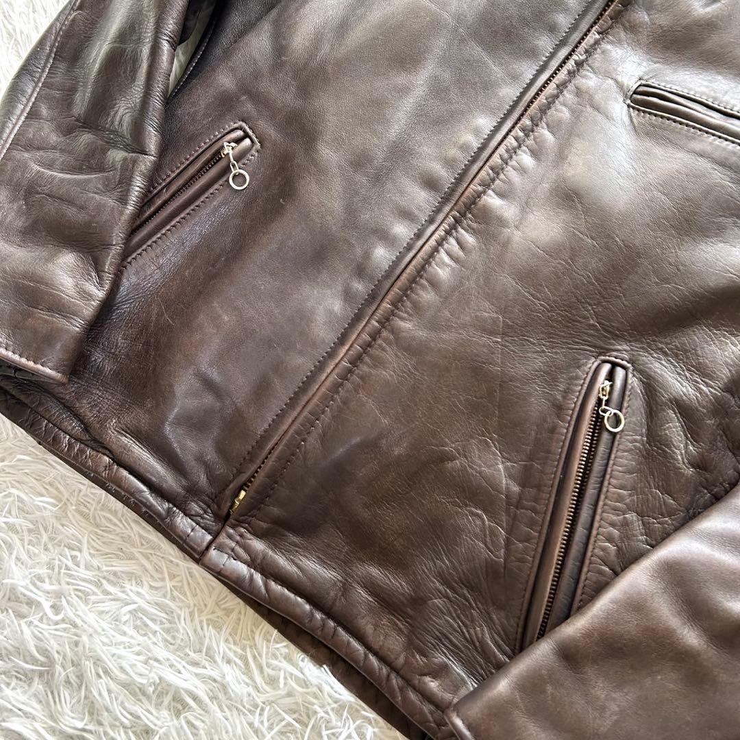 ショット シングル ライダースジャケット レザー 本革 ボアライナー 36