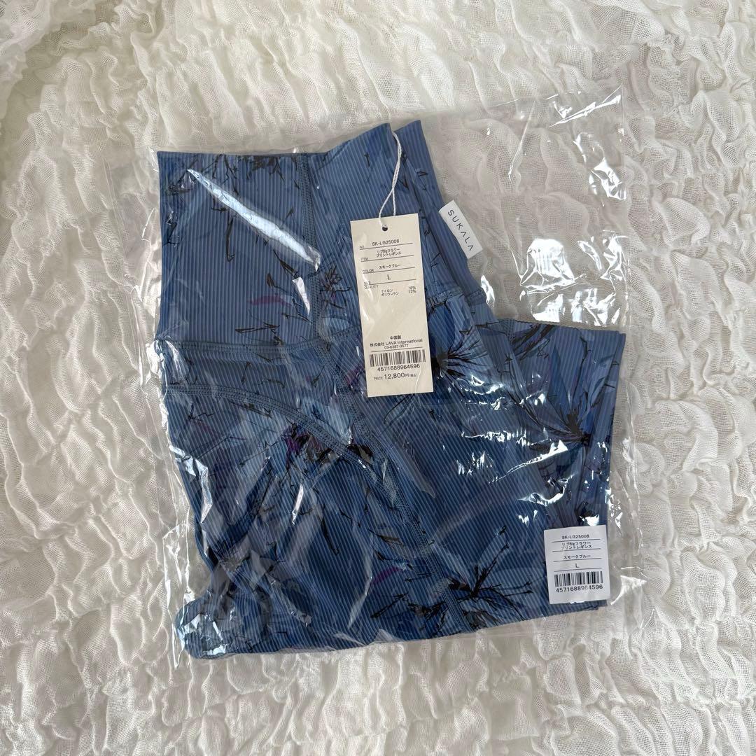 新品未使用】SUKALAリブBigフラワープリントレギンスL/スモークブルー