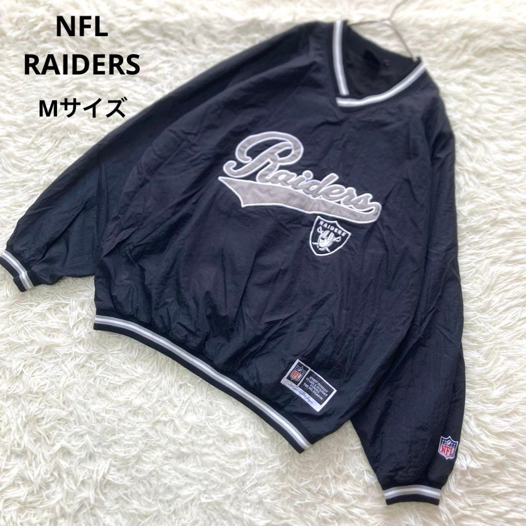 NFL RAIDERS レイダース ナイロンプルオーバー ワッペン 刺繍 黒 M