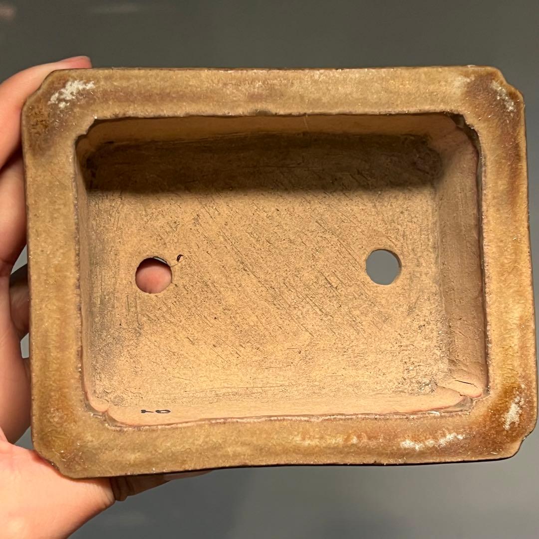 716.日本古鉢 飴釉長方鉢 盆栽鉢 植木鉢 13.6*10.8*5.2cm