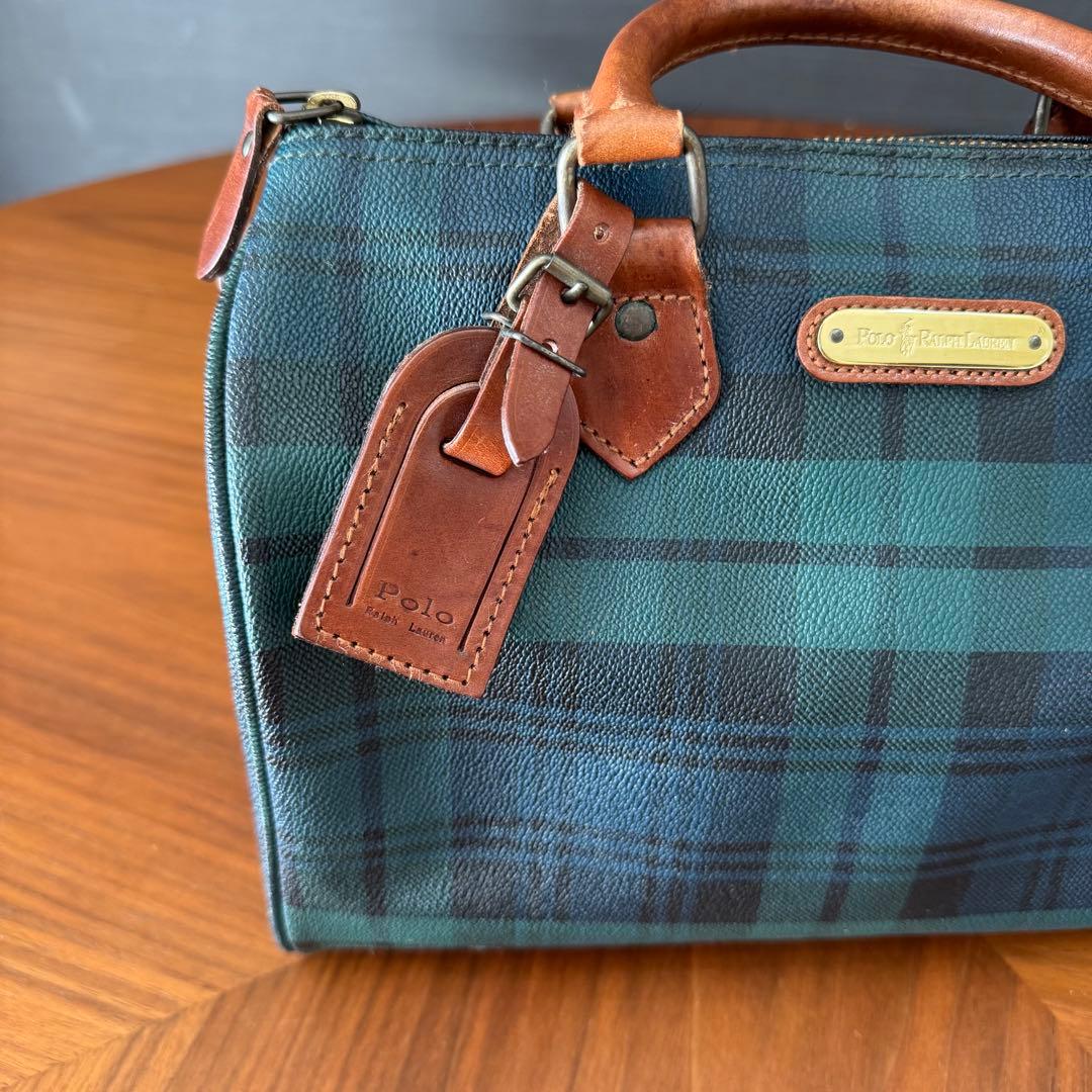 ポロラルフローレン PVCレザータグ付き ミニボストンバッグ チェック