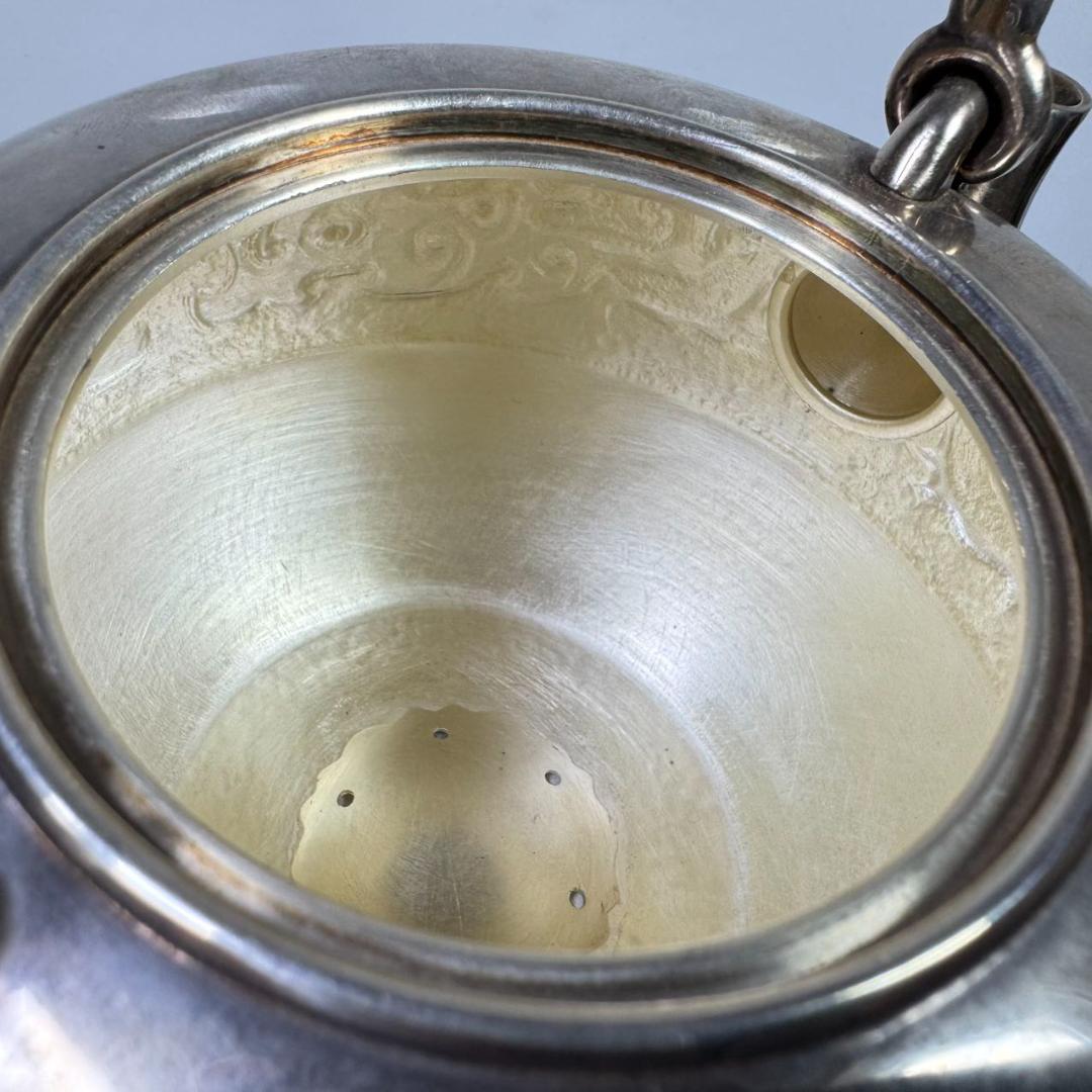 純銀製 蔵六 湯沸 貴石摘 銀瓶 箱付 古美術品 純銀