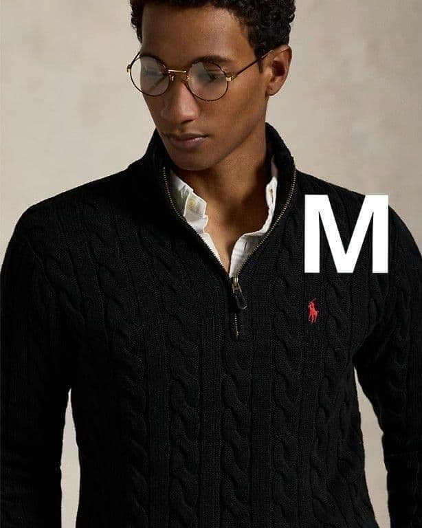 Polo Ralph Lauren ブラック ケーブルニットセーター ジップ M POLO RALPH LAUREN（ポロ・ラルフローレン） ニット セーター ケーブル