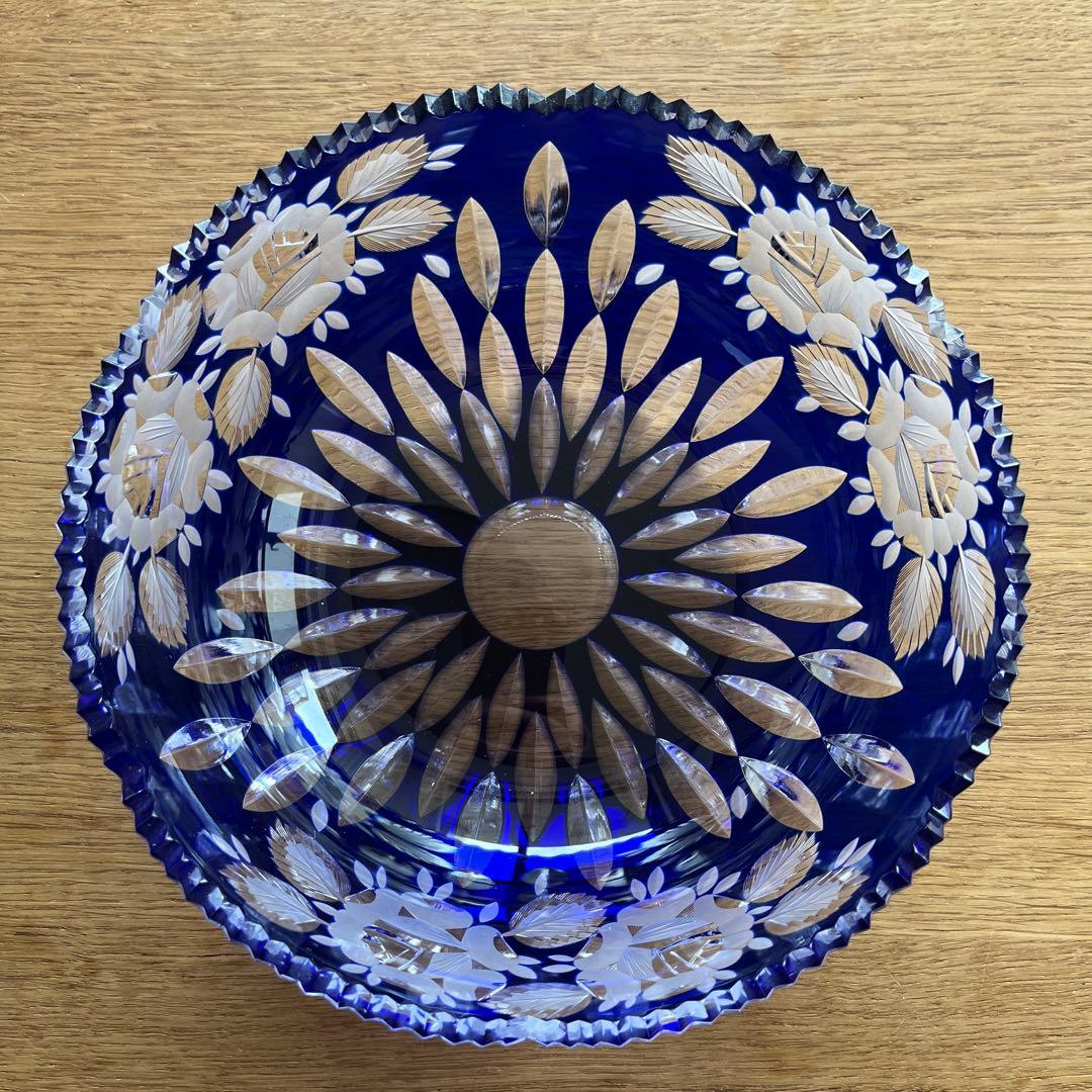 旧東ドイツLAUSITZER ラウジッツァー クリスタルガラス 薔薇 ボウル