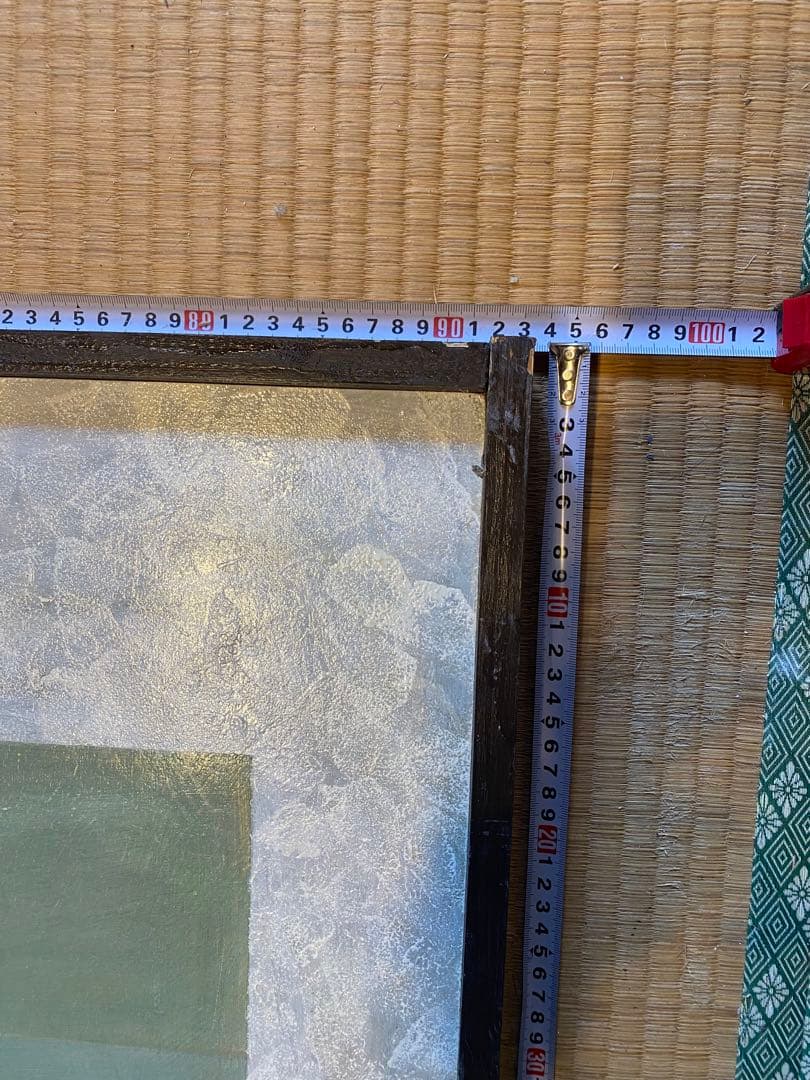 アクリル画 女性と花 木製フレーム付き 約91cm x 123cm