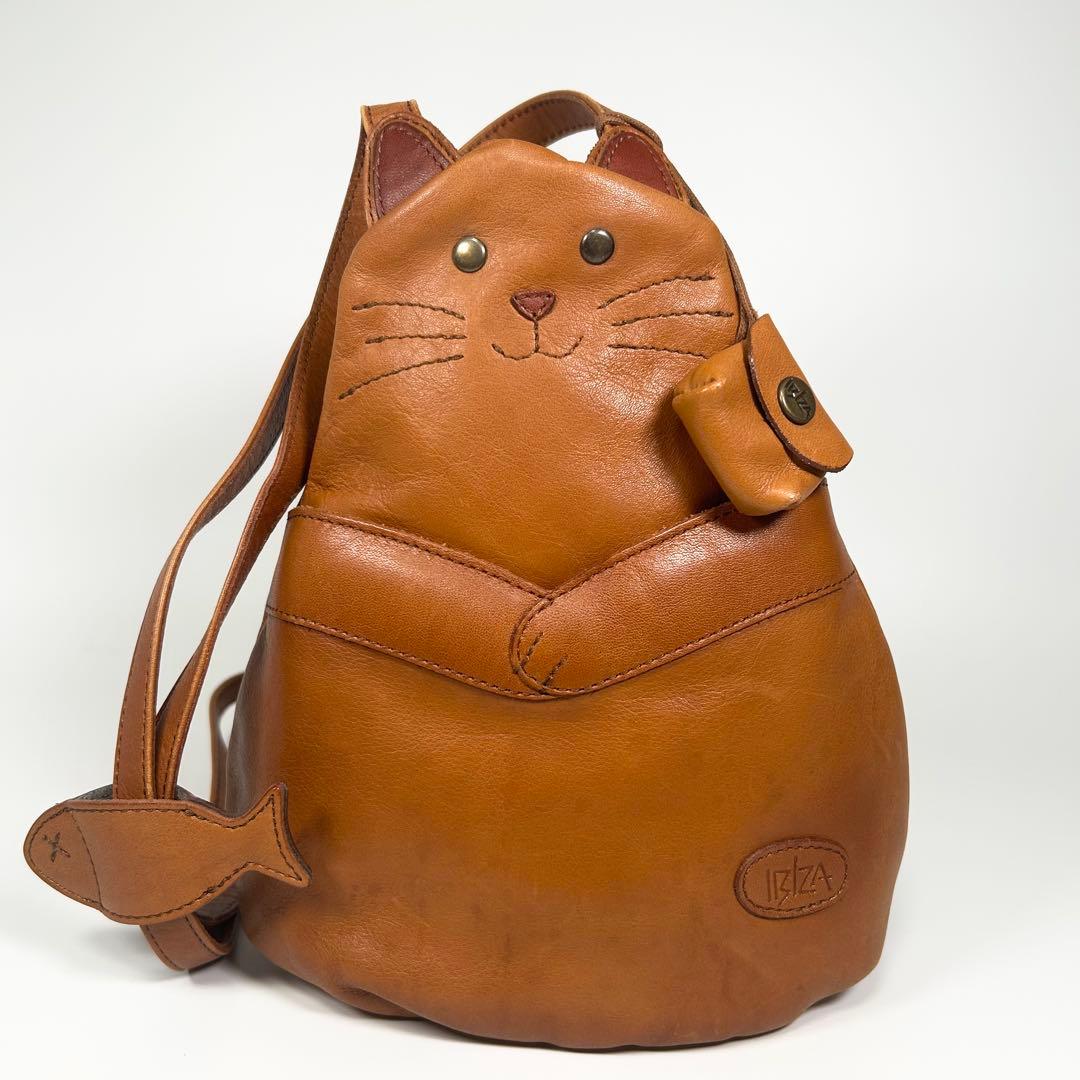 希少 IBIZA イビザ 猫 ねこ オールレザー 魚チャーム付き リュック