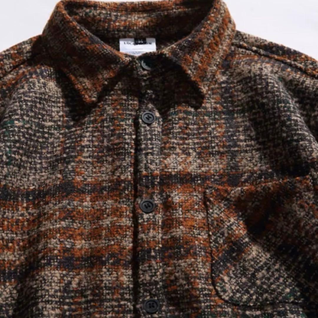 起毛感ツイードシャツ 2種類チェック柄選べる ユニセックス メンズ春秋