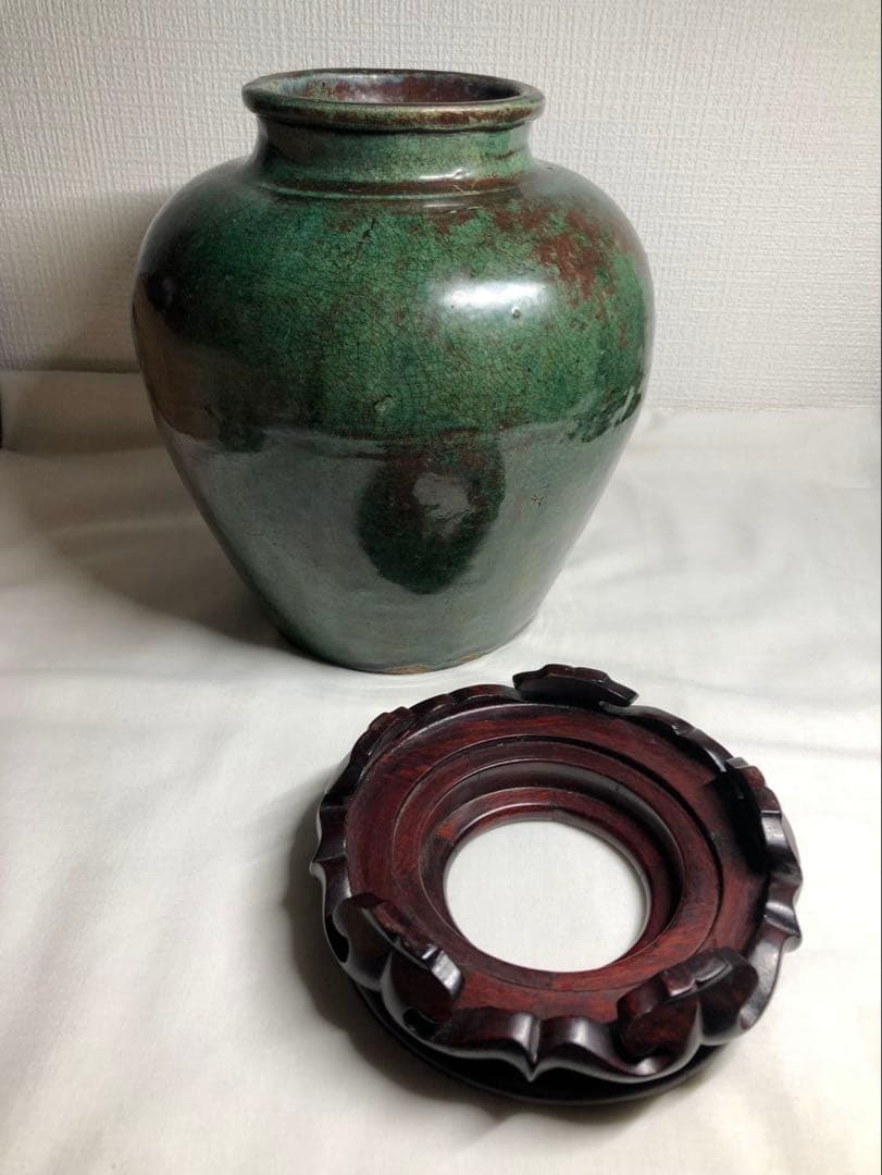 綠釉大壺。清時代。インドネシア国立美術館副館長認定書。古美術。骨董