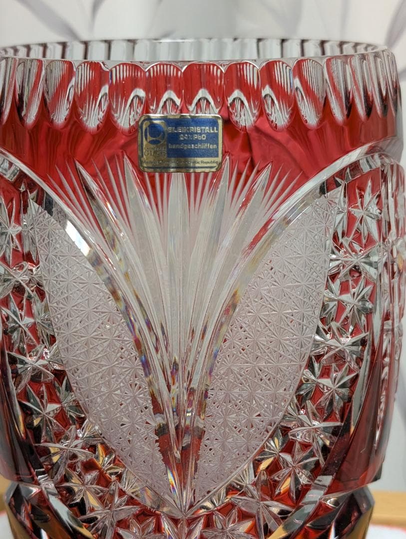 KONIG ケニッヒ クリスタル 切子 ガラス 花瓶 レッド ドイツ - メルカリ