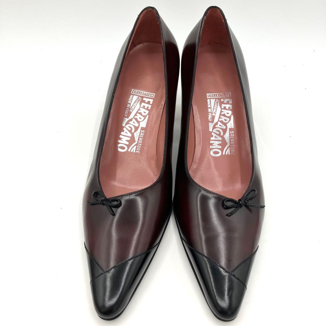 サルヴァトーレフェラガモ　パンプス　7.5C リボン バイカラー　本革