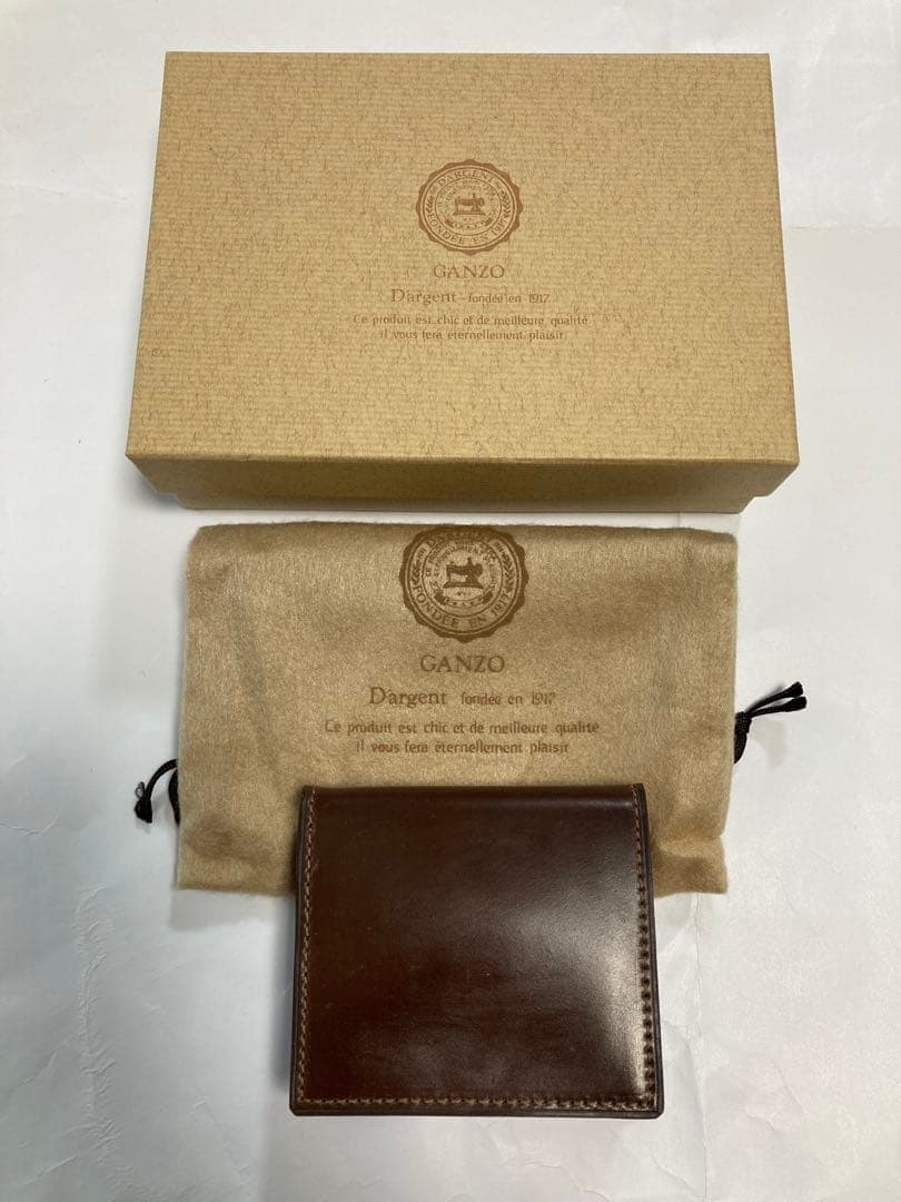 【未使用】ガンゾ ホーウィン シェルコードバン BOX 小銭入れ ナチュラル レア 限定 未使用 GANZO 型押し シェルコードバン 二つ折り財布