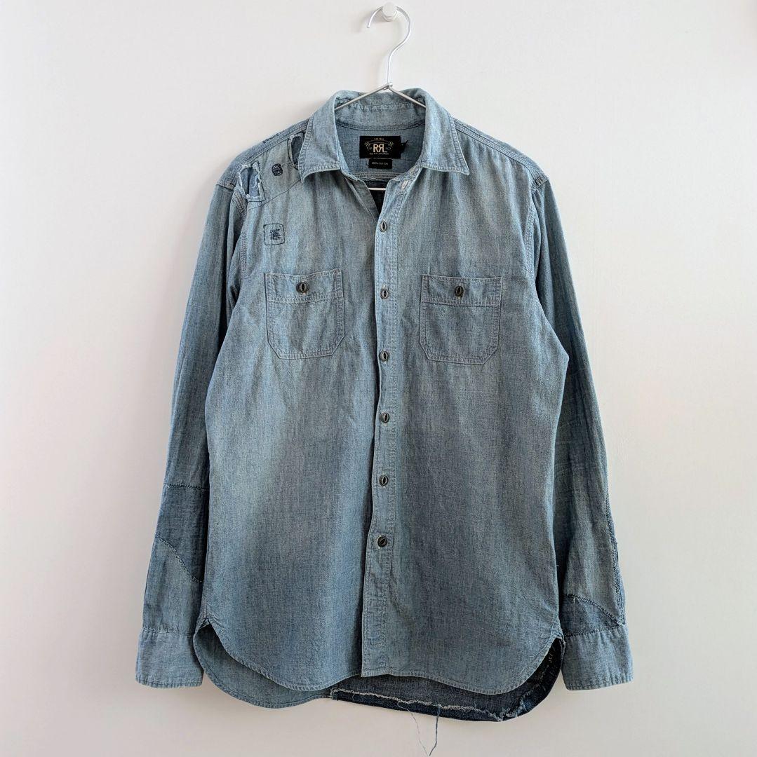 【希少】ダブルアールエル RRL カスタムシャンブレーシャツ　ダメージ デニム 希少☆ RRL(ダブルアールエル) インディゴ シャンブレーシャツ (RRL