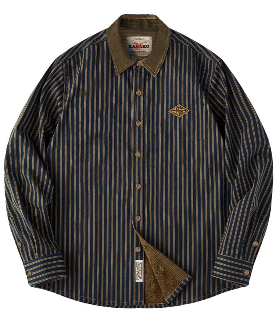 【新品未使用】karaku ストライプ長袖シャツ サイズL 新品 karaku カラク ベースボールストライプシャツ 長袖