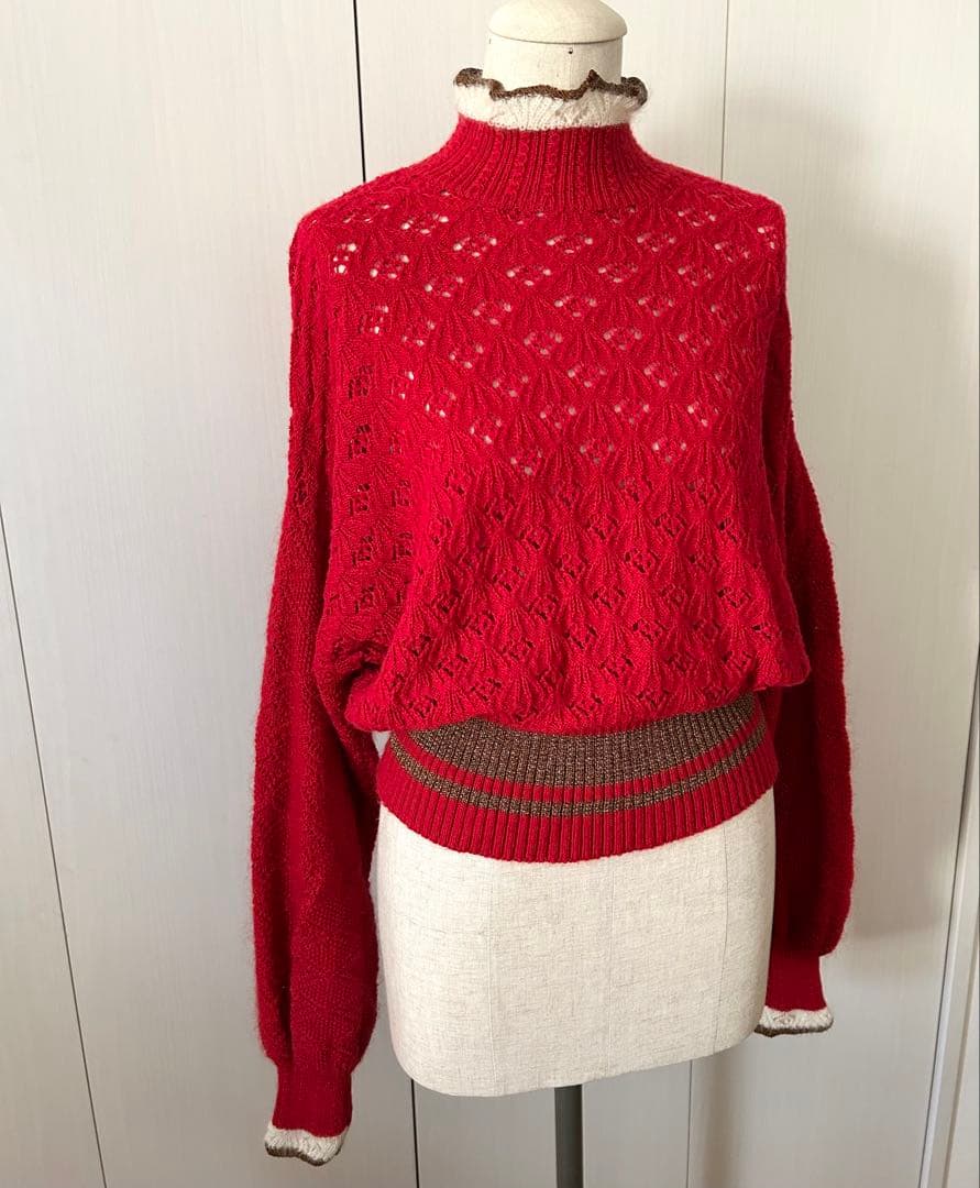 Mame Kurogouchi クロシェ編み ニット モヘア マメクロゴウチ 赤