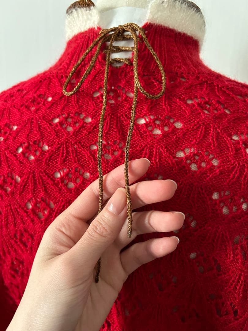 Mame Kurogouchi クロシェ編み ニット モヘア マメクロゴウチ 赤