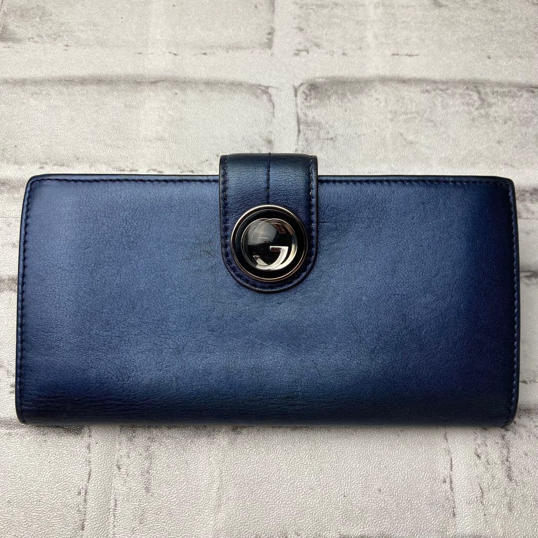 GUCCI グッチ☆長財布 ネイビー インターロッキングG 二つ折り - メルカリ