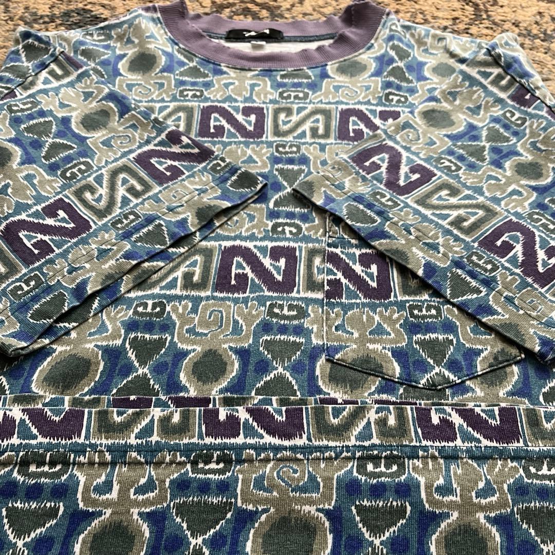 80s stussy ステューシー トムトム柄 初期 黒タグ 総柄 L ボーダー