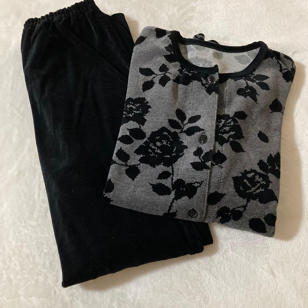 ジョワイユ エトワール海渡 ベロア ローズ 薔薇 パジャマ 前開き LL