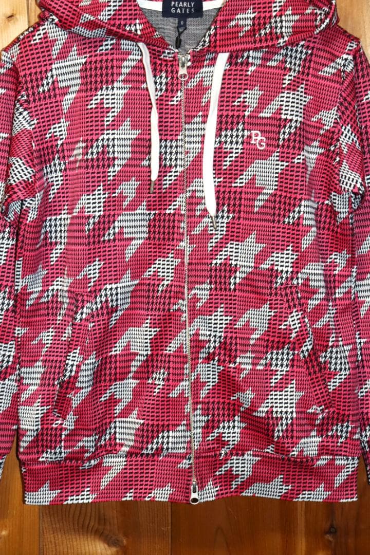 新品 パーリーゲイツ グレンチェック千鳥柄 フルジップフーディー 0