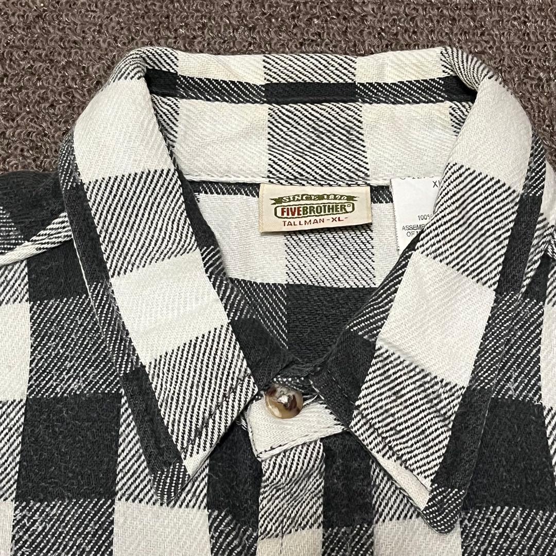 90s five brother ネルシャツ ブロックチェック 黒白 XL - メルカリ