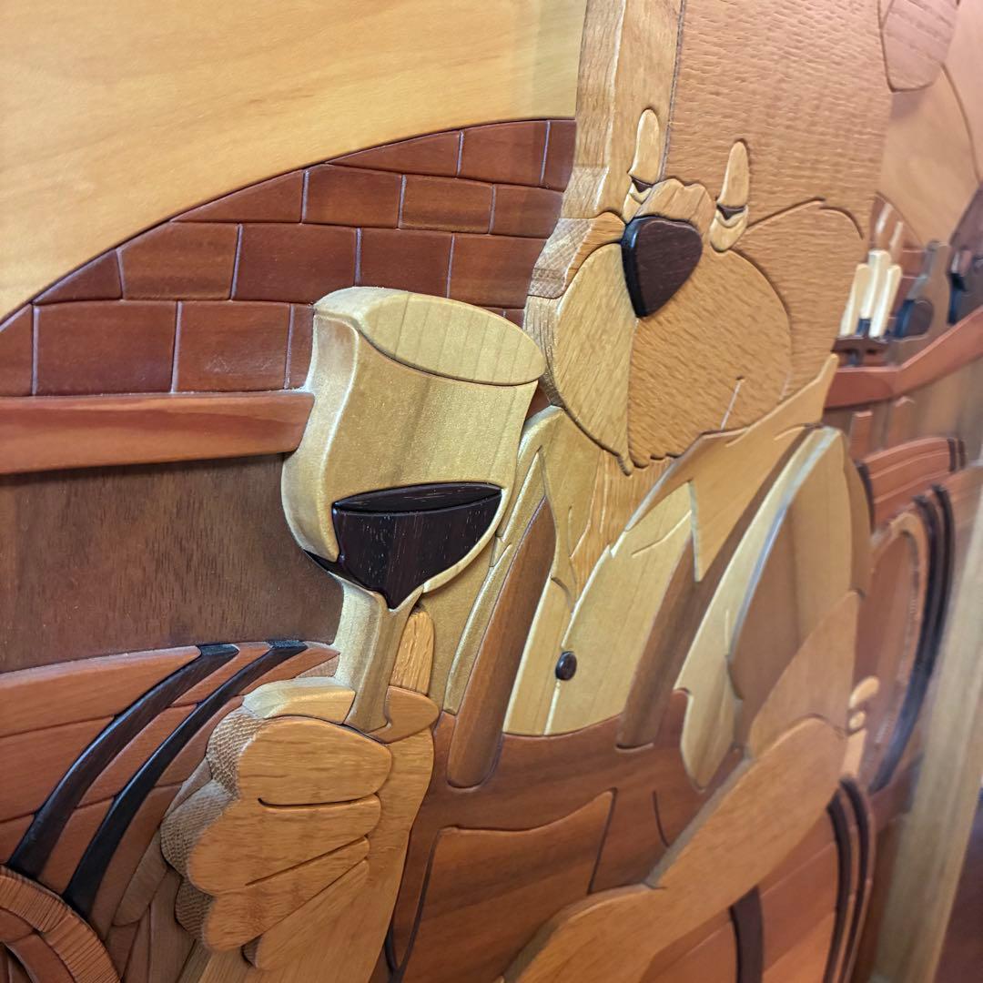 美品 【あさのたかを】木製 組木絵 タイルアート 大型木版画 くま