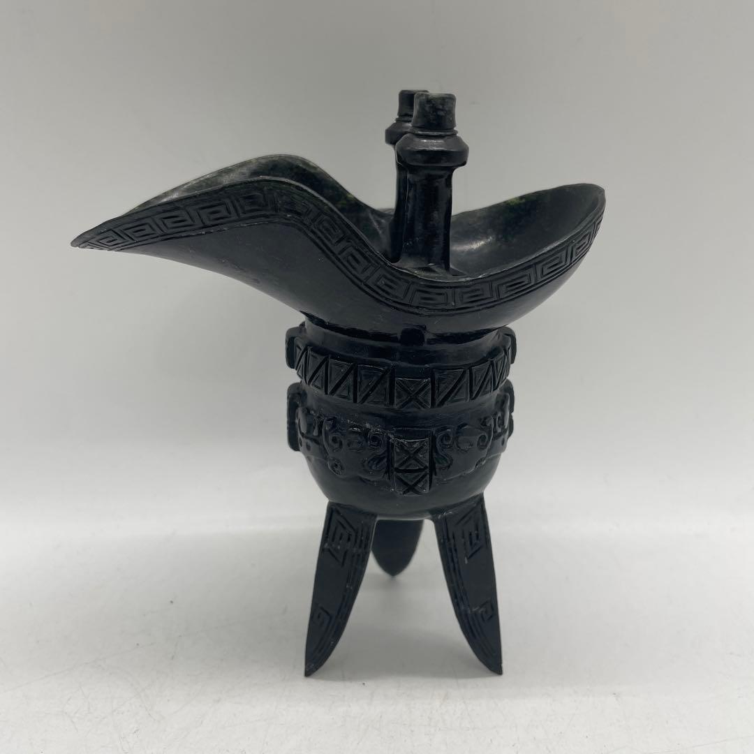 中国 三国志 酒器 爵 杯 盃 三足 三脚鼎 ゴブレット 金属製 玉 石 工芸