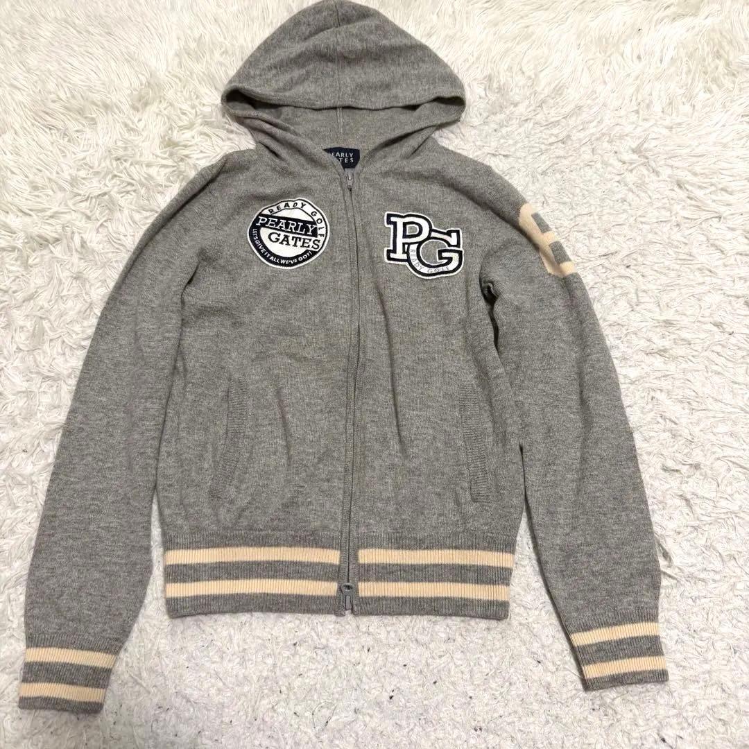 希少カシミヤ パーリーゲイツ ニットジップパーカー ゴルフウェア ロゴ