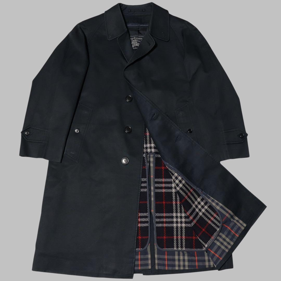 BURBERRY☆ステンカラーコート☆ノバチェック ライナー☆ネイビー☆80s