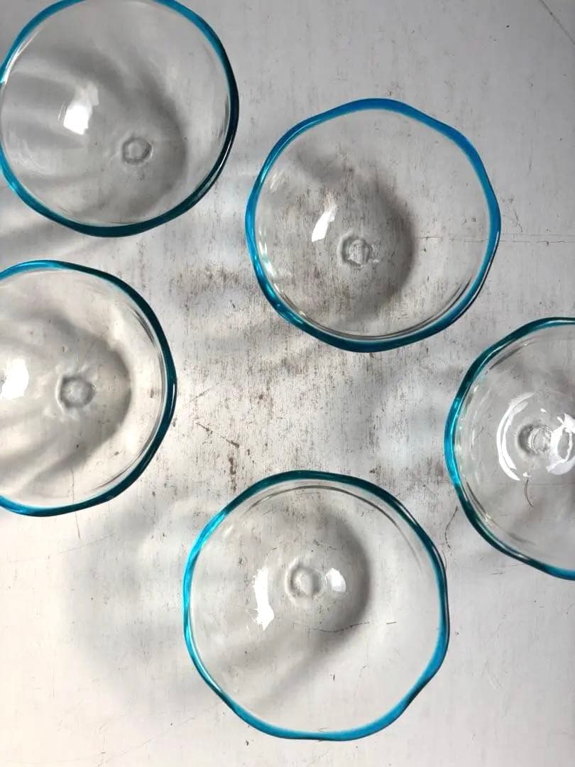 824 民芸 工芸 倉敷ガラス 色口巻き輪花小鉢 5枚組 ブルー 美品 - メルカリ