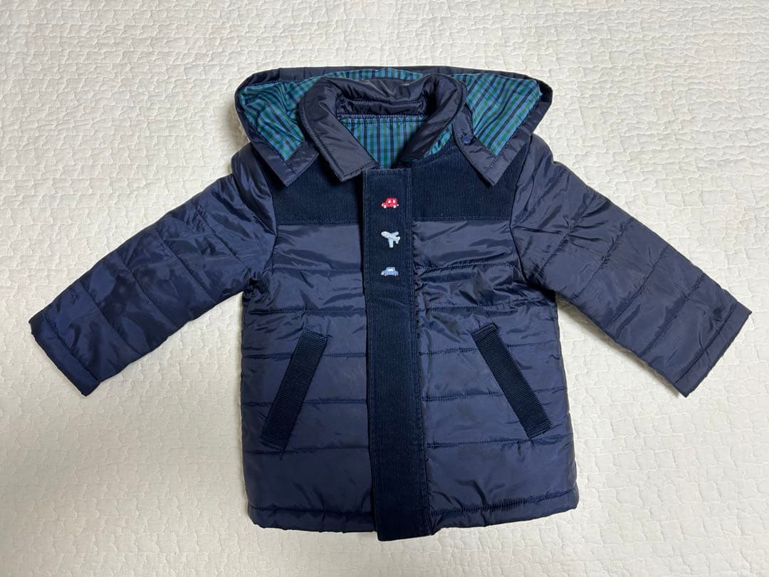 familiar ネイビー 中綿コート　90㎝　取り外しベスト付き　アウター coca（コカ） コート アウター 中綿ペプラムベスト 取り外し可能フード