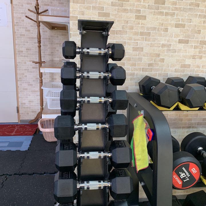 ダンベルスタンド& ヘックスラバーダンベル 1kgから10kg