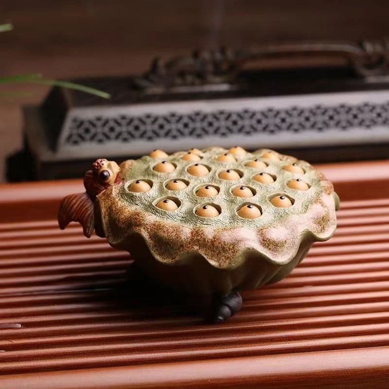 金魚莲蓬紫砂 茶道具 香道具 装飾品 工芸品 美術品 置物