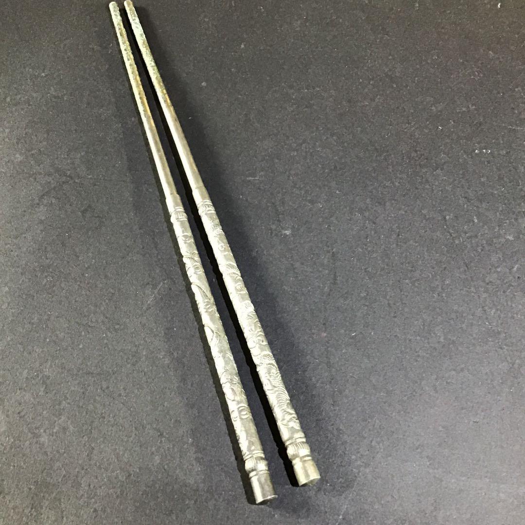 銀 昇龍彫箸 清朝皇帝 純銀保証 和1