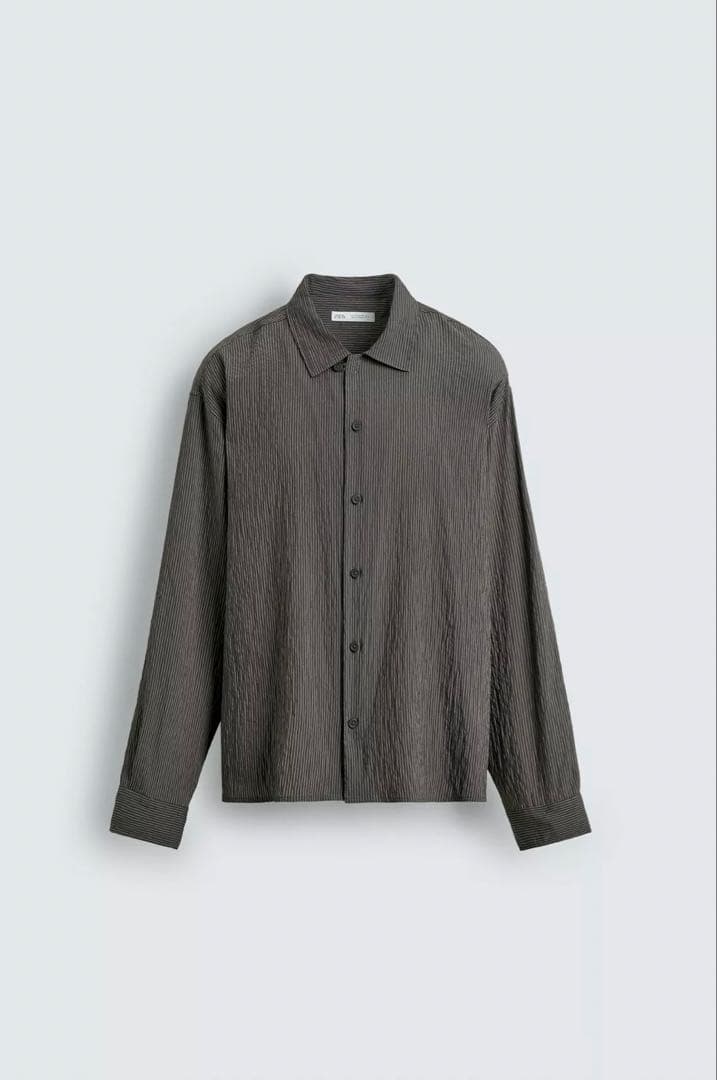 ZARA しわ加工ストライプ柄フルイドシャツ M - メルカリ