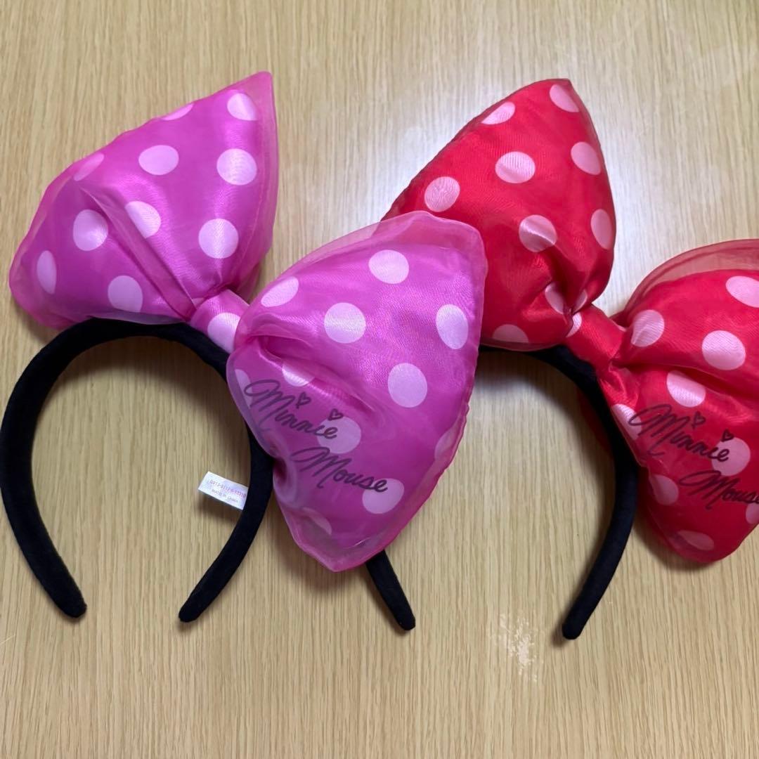 ディズニー カチューシャ ミニー リボン 水玉 赤 ピンク ビッグリボン